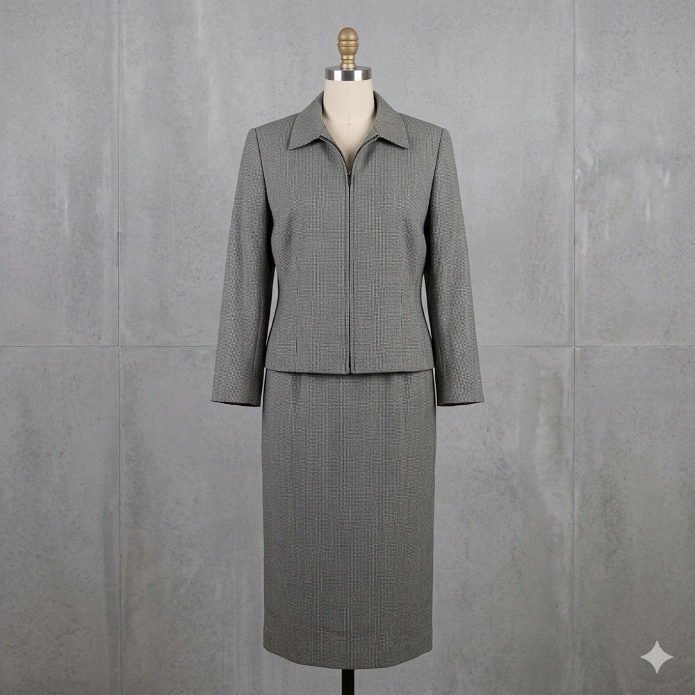 VTG Pendleton Skirt Suit Set Womens 14 Wool Full Zip Jacket Houndstooth Check